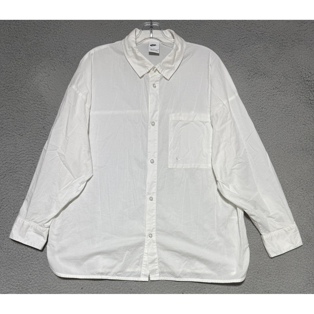 Nike White Oversized Long Sleeve Button Up Shirt Mens Medium HJ0715-100